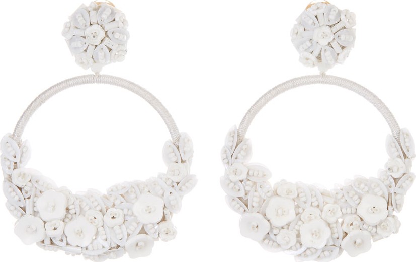 Oscar De La Renta Embellished Flower Clip-On Hoop Earrings