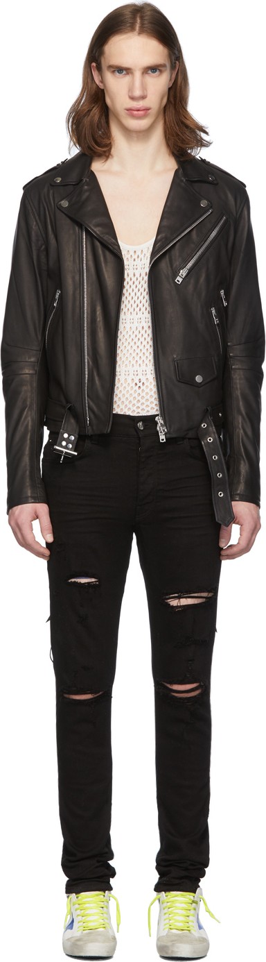 Amiri Black Leather Lightweight Biker Jacket