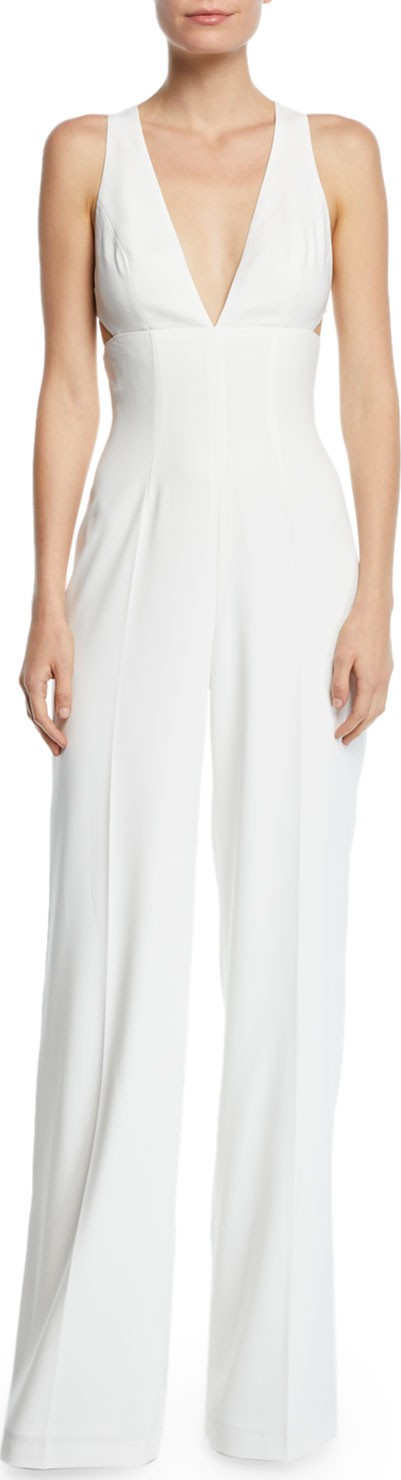 Jay Godfrey Deep-V Cross-Back Jumpsuit