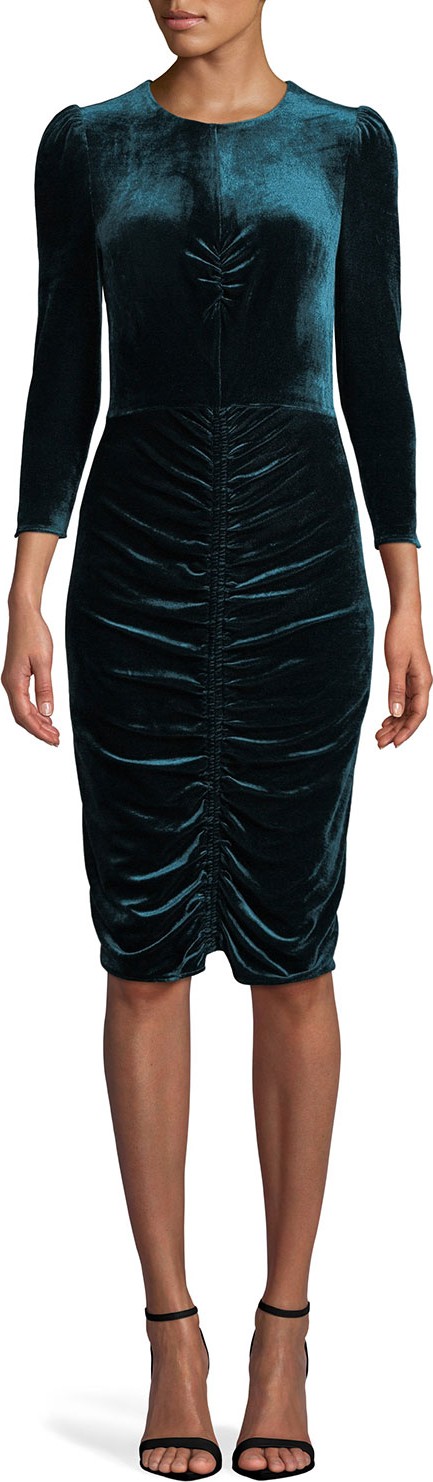 DIANE von FURSTENBERG Bruna Ruched Velvet Bracelet-Sleeve Cocktail Dress
