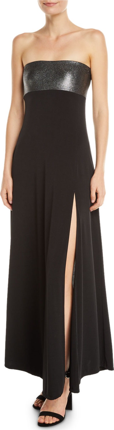 Marie France Van Damme Strapless Metallic Coverup Maxi Dress