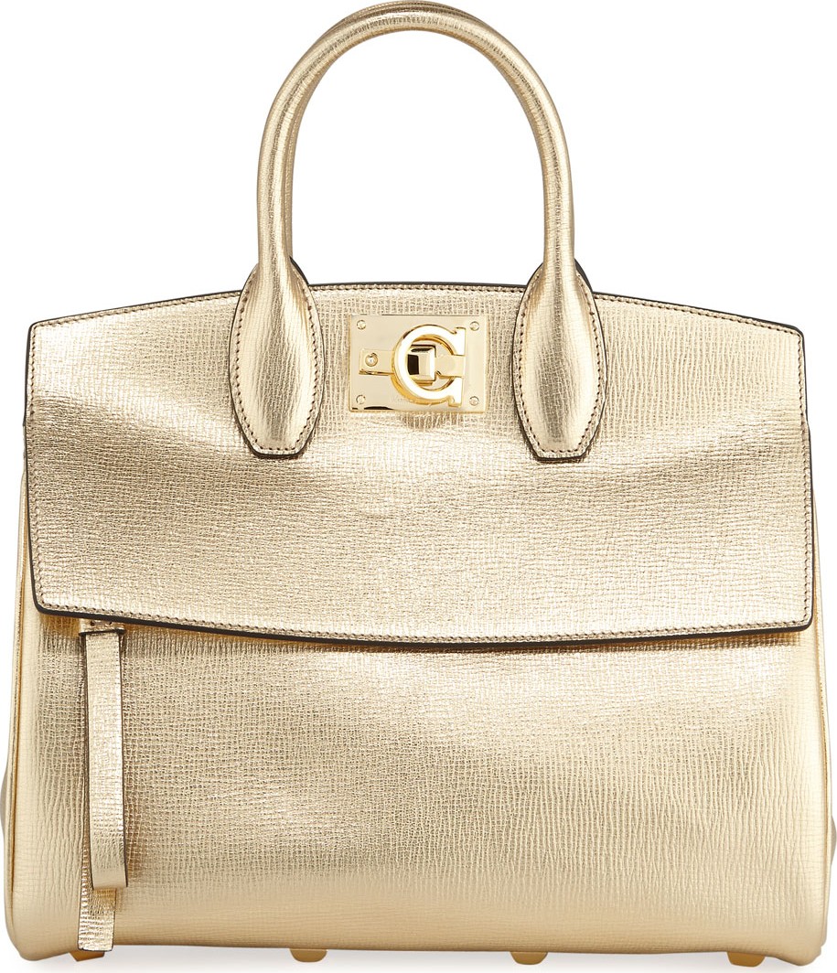 Salvatore Ferragamo Studio Small Metallic Leather Satchel Bag