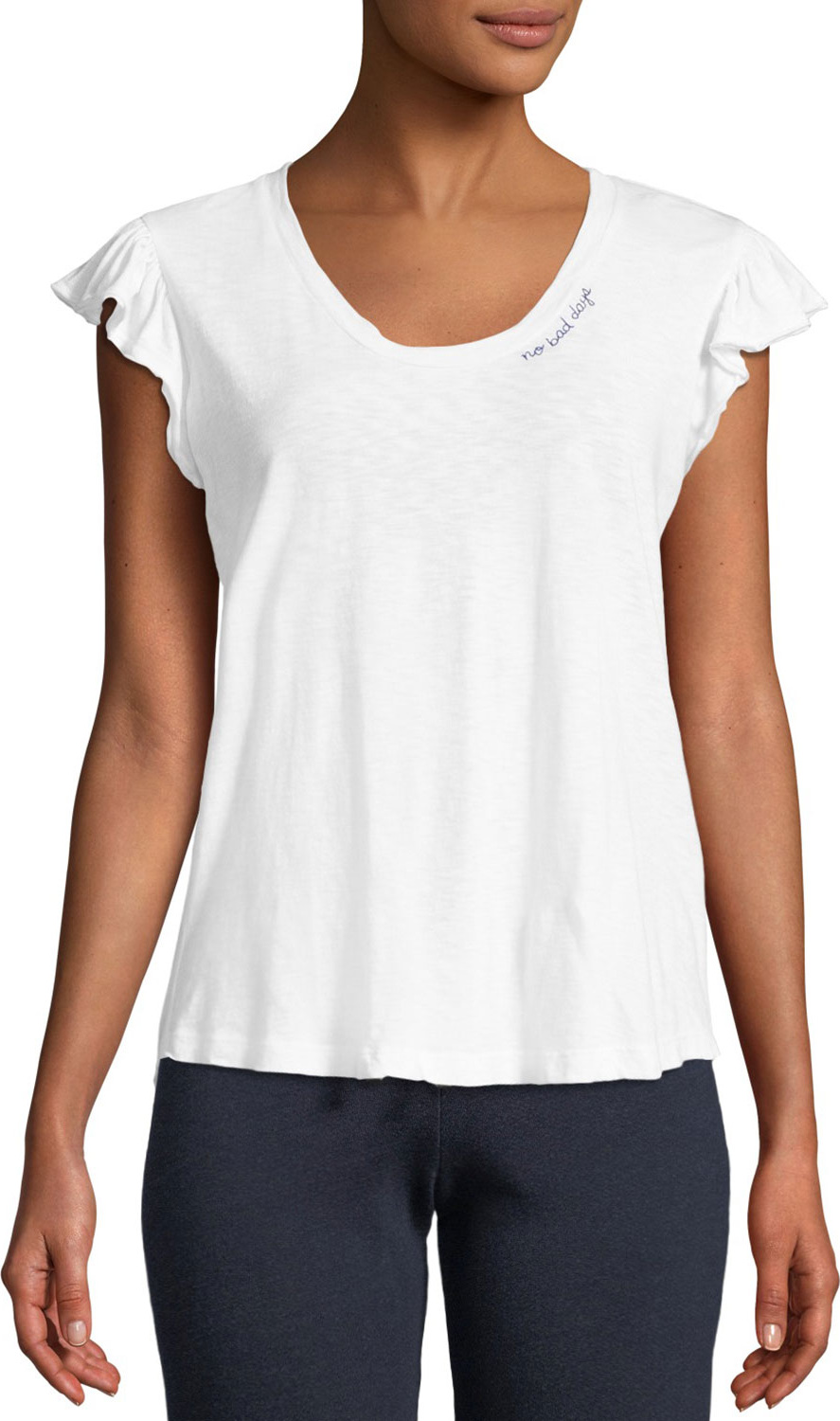 SUNDRY No Bad Days Scoop-Neck Flutter-Sleeve Tee