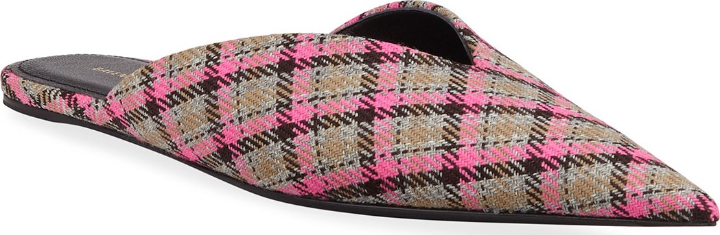 Balenciaga Knife Check Wool Flat Mules