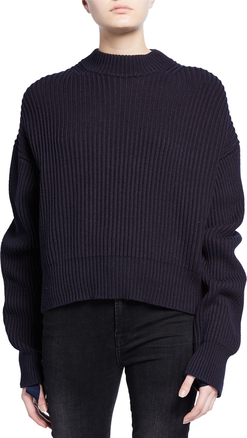 Helmut Lang Wool/Cotton Ribbed Crewneck Sweater