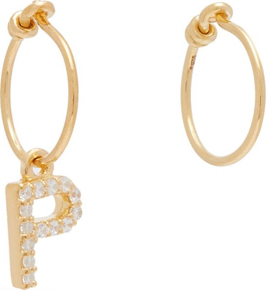 Theodora Warre Mismatched P-charm gold-plated hoop earrings