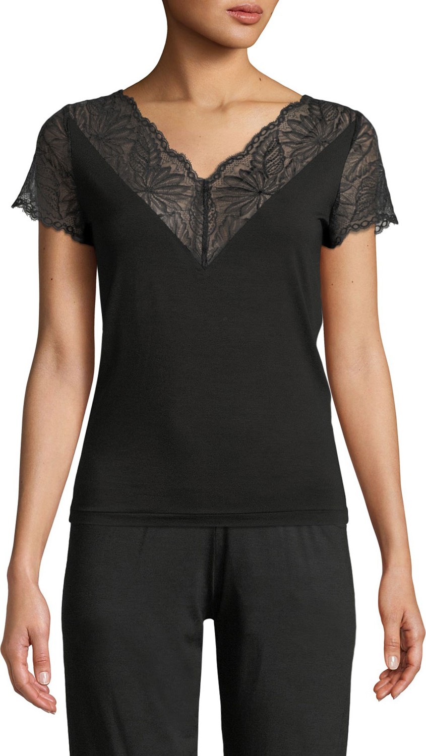 Zimmerli Poetic Botanicals Lace-Trim Lounge Shirt