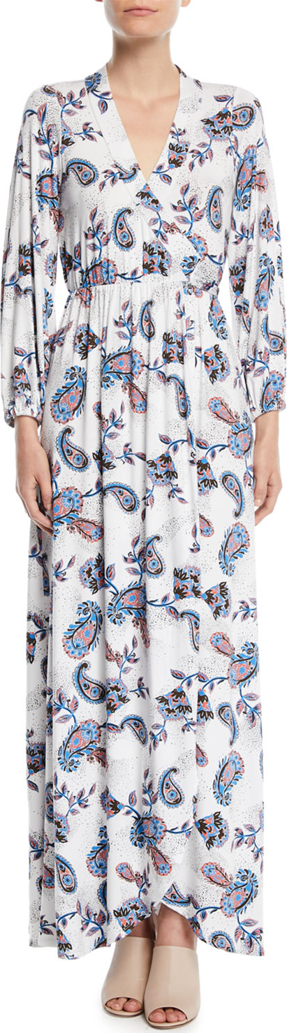 Rachel Pally Greenwich Long-Sleeve Paisley Wrap Maxi Dress