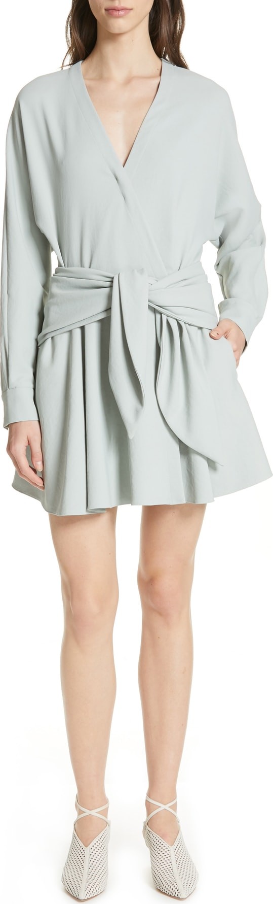 Tibi Chalky Drape Faux Wrap Dress