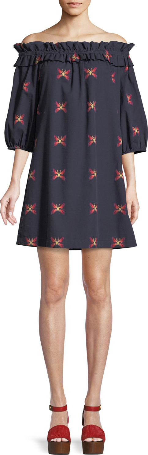 Trina Turk Anthurium Butterfly Jacquard Off-the-Shoulder Mini Dress