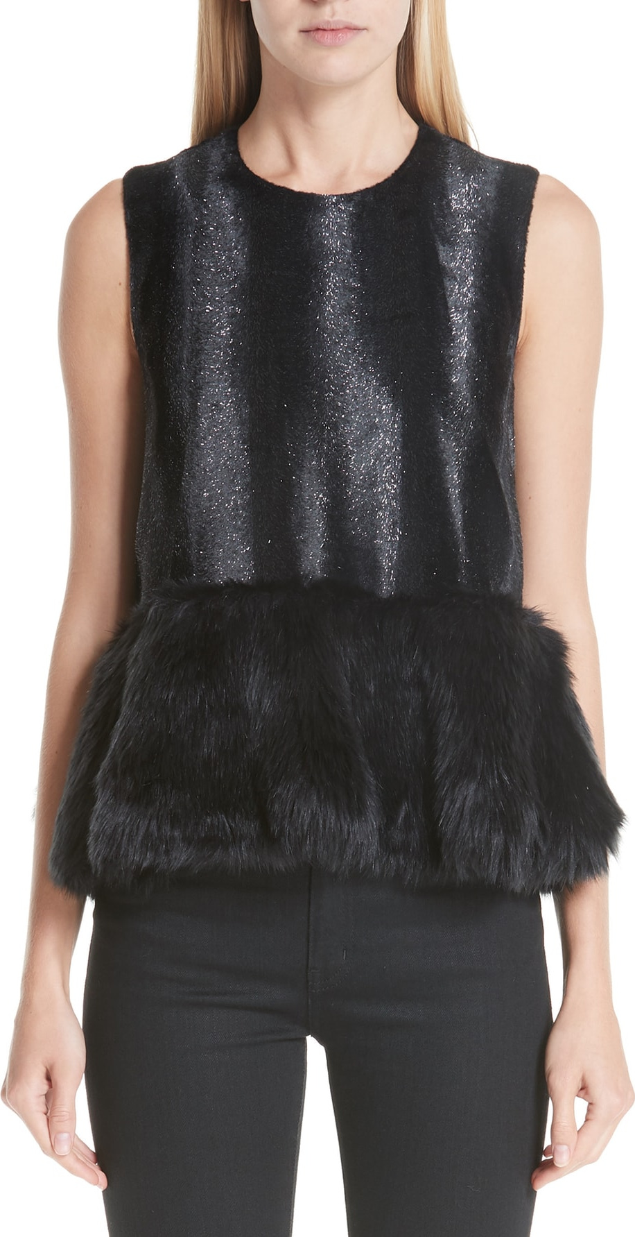 Noir Kei Ninomiya Faux Fur Trim Tank