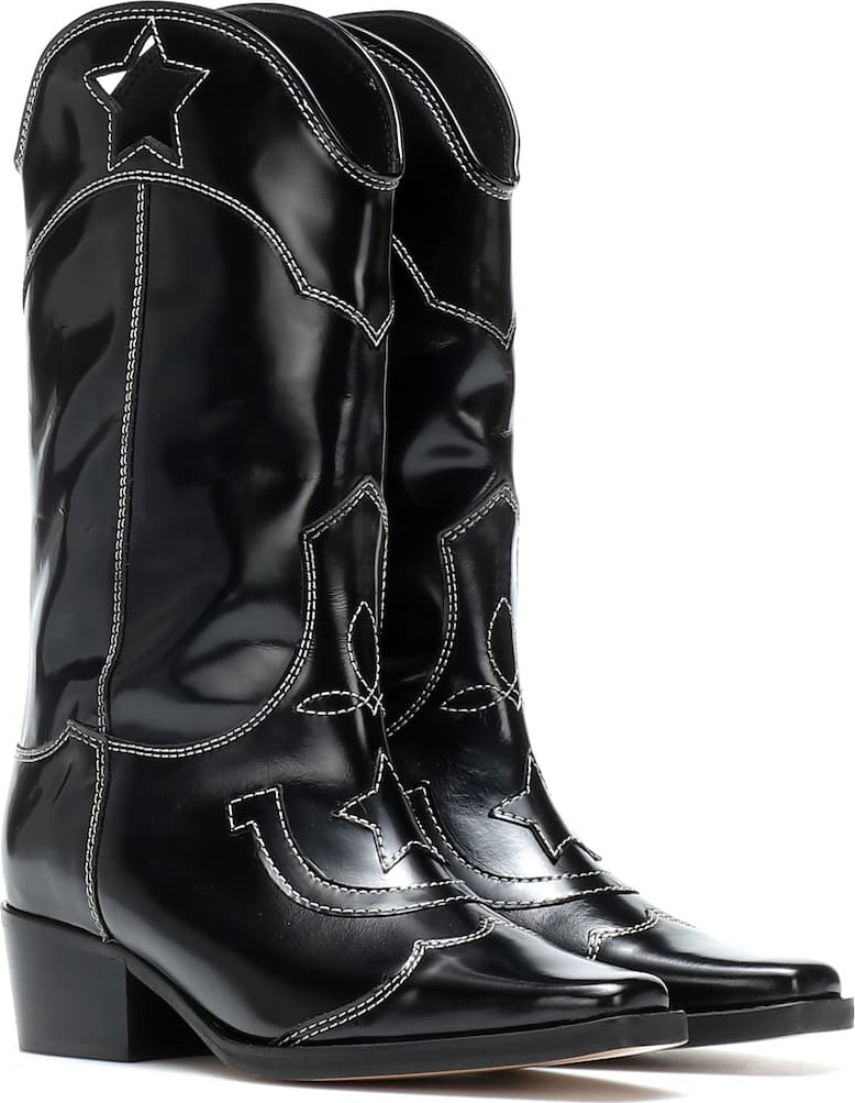 Ganni High Texas leather cowboy boots