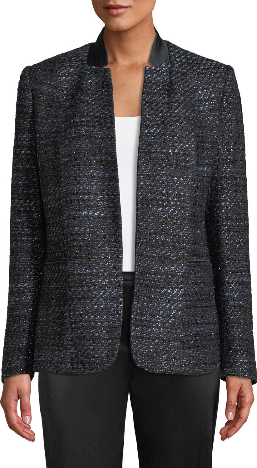 Elie Tahari Tori Hook-Front Metallic Tweed Jacket