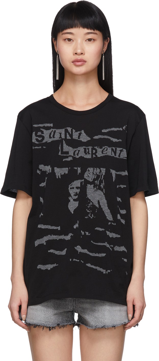 Saint Laurent Black Jacquard Graphic T-Shirt