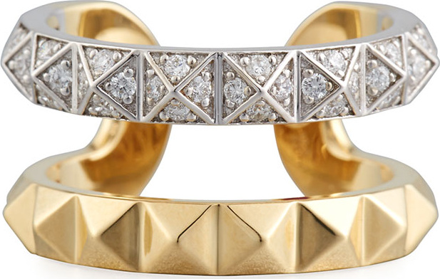 Roberto Coin 18k Rock & Diamond Double-Row Ring, Size 6.5