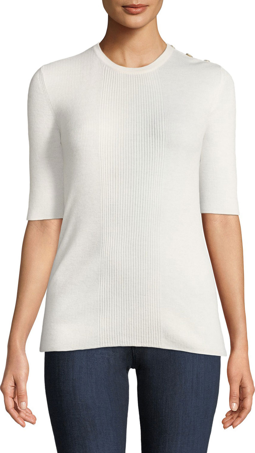 Tory Burch Taylor Lightweight Rib-Knit Cashmere Sweater