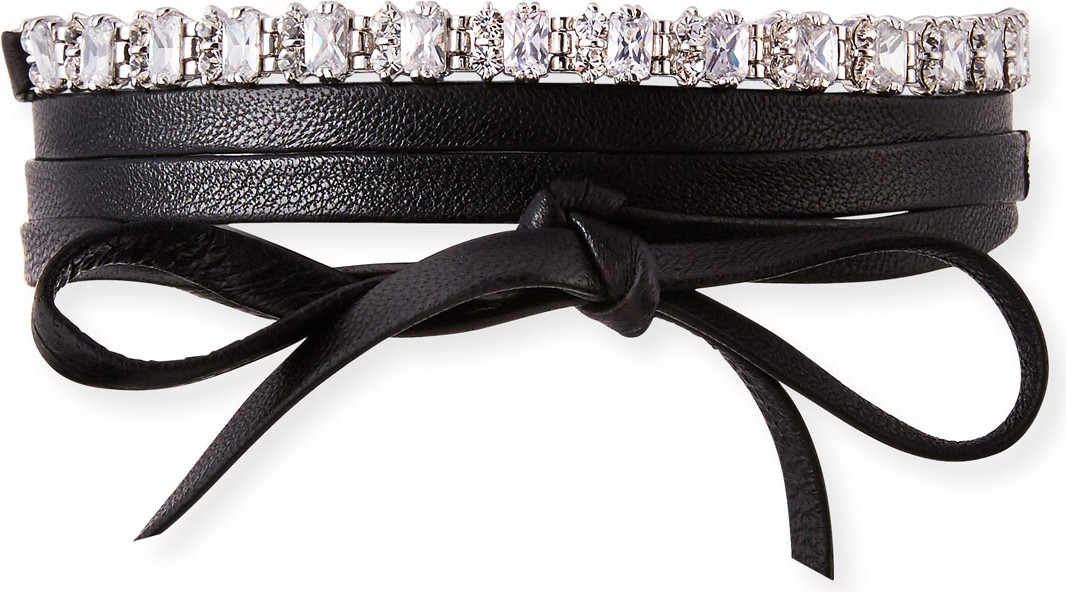 Fallon Leather Wrap Choker w/ Baguette Crystals  Clear