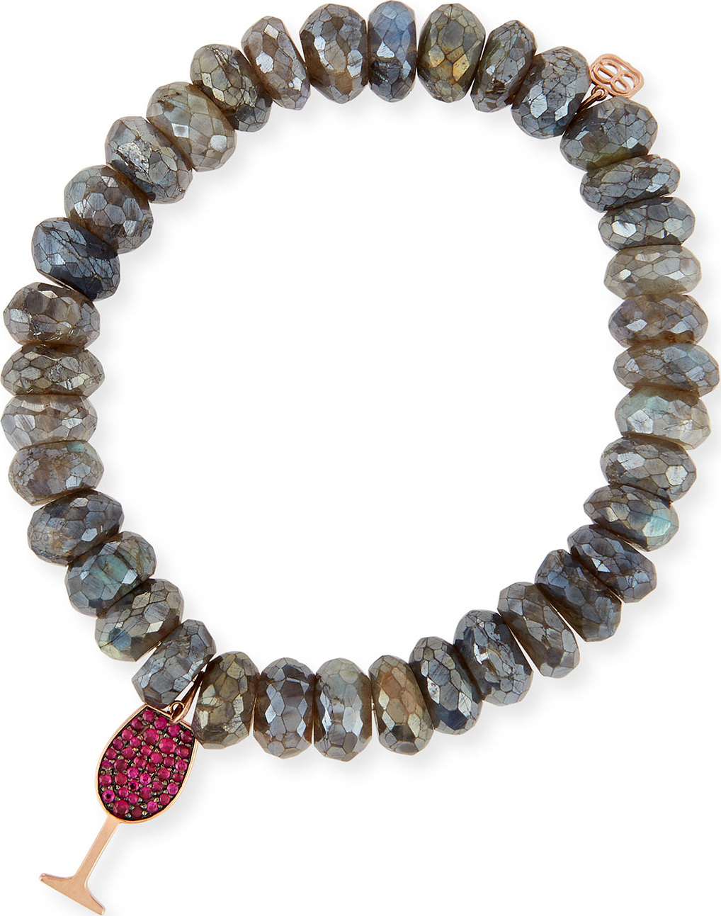 Sydney Evan 10mm Labradorite Beaded Bracelet with Ruby Wine Glass Charm