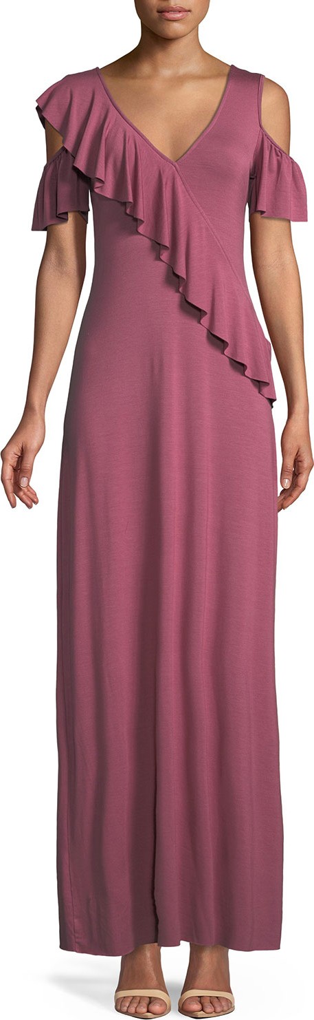 Rachel Pally Amelia Open-Shoulder Ruffle Jersey Maxi Dress