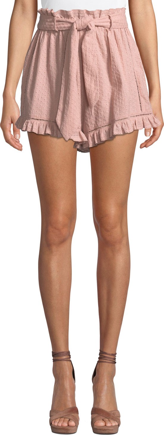 Jonathan Simkhai Embroidered Ruffle High-Waist Shorts