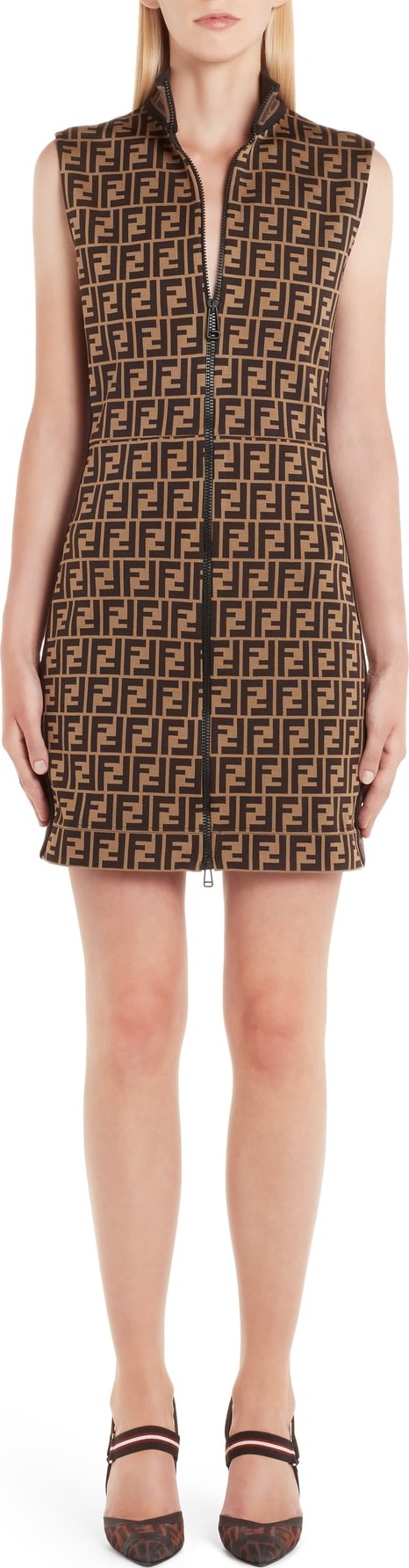 Fendi FF Logo Zip Front Jersey Dress