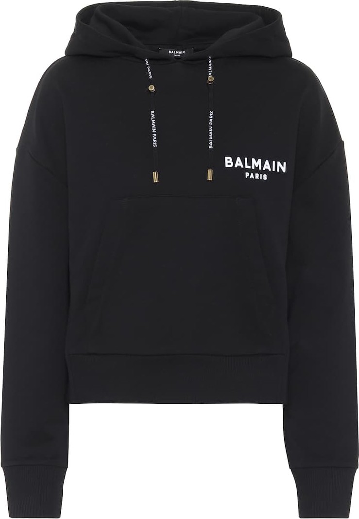 Balmain Logo cropped cotton hoodie
