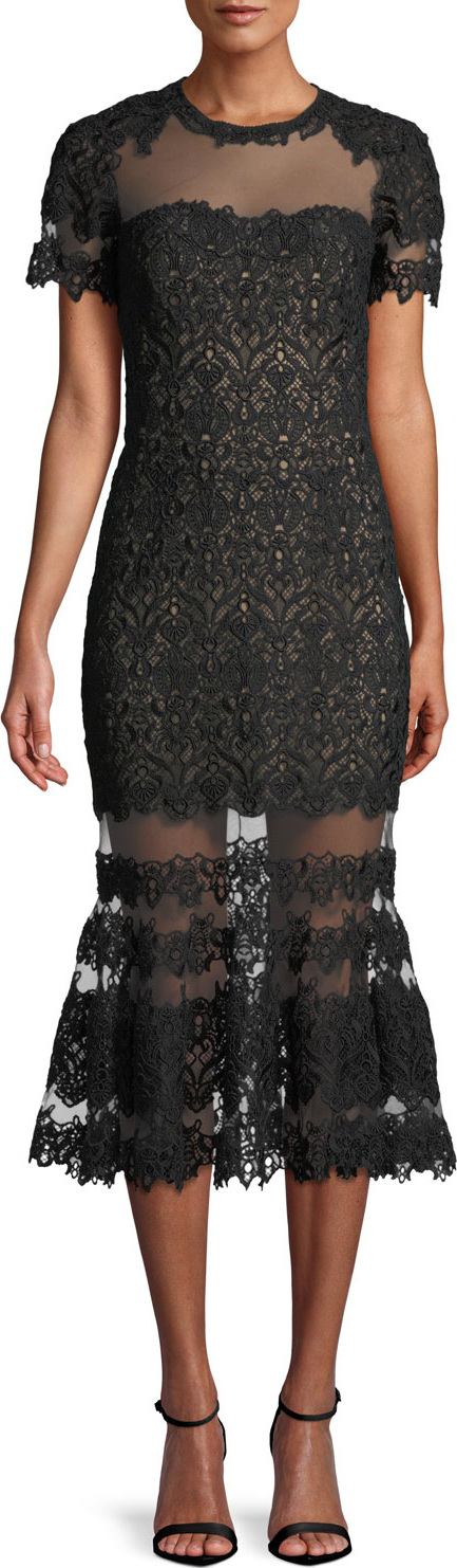 Jonathan Simkhai Sheer Guipure Lace Flounce Midi Dress Jonathan Simkhai Sheer Guipure Lace Flounce Midi Dress