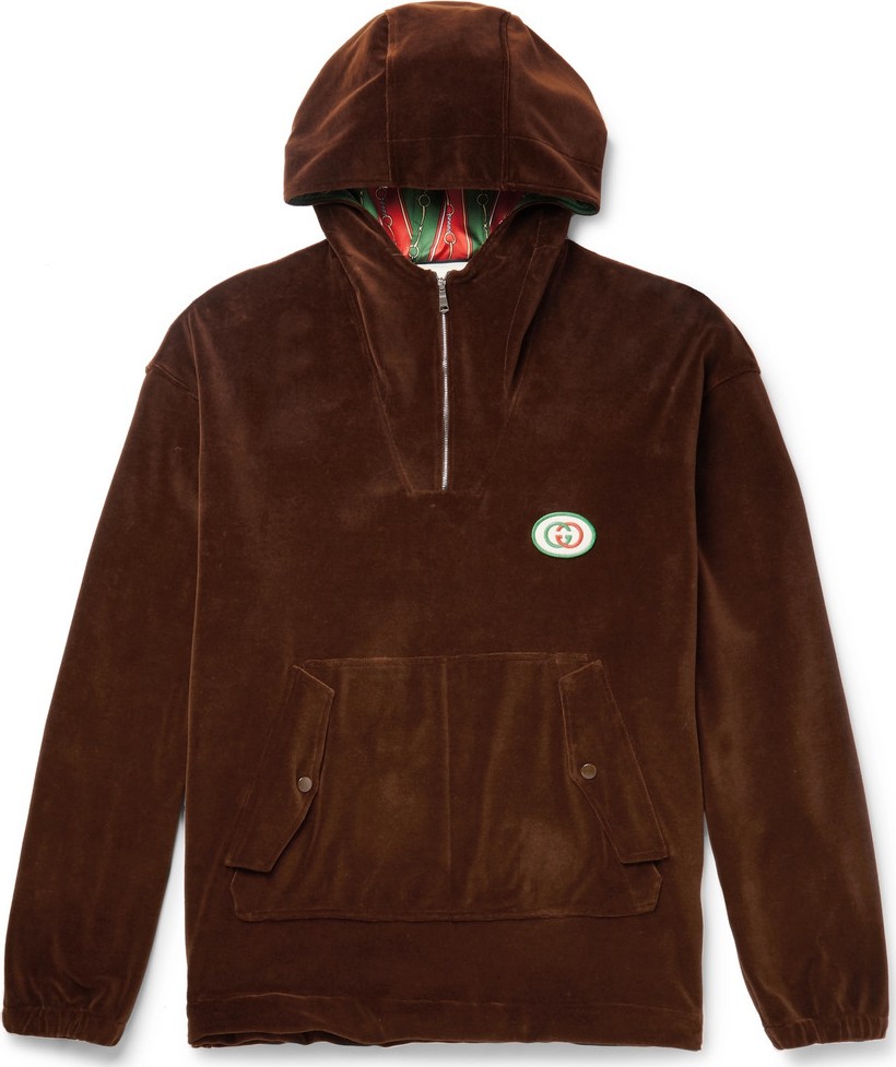 Gucci Oversized Logo-Appliquéd Cotton-Blend Velvet Half-Zip Track Jacket