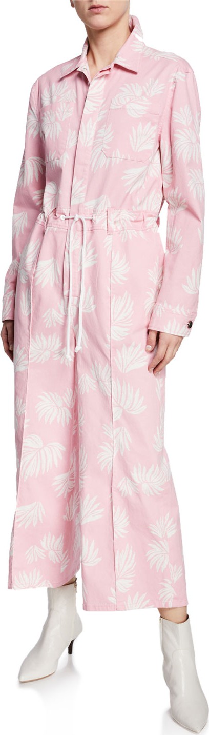 Cinq A Sept Jubilee Leaf-Print Wide-Leg Cropped Jumpsuit