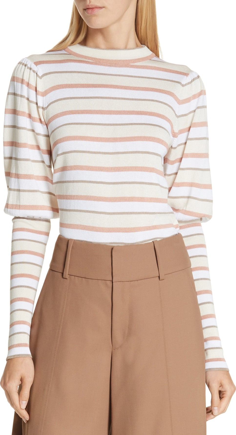 See By Chloé Stripe Puff Sleeve Sweater