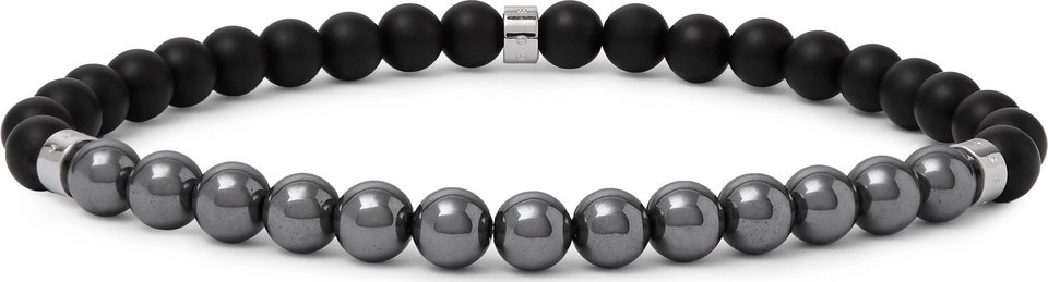 HUGO BOSS Baxter Agate, Hematite and Silver-Tone Beaded Bracelet