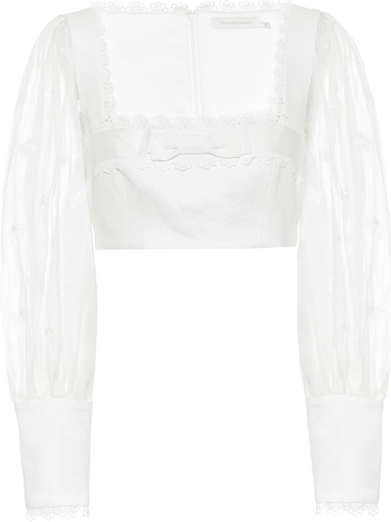 Zimmermann Super Eight Flutter linen crop top