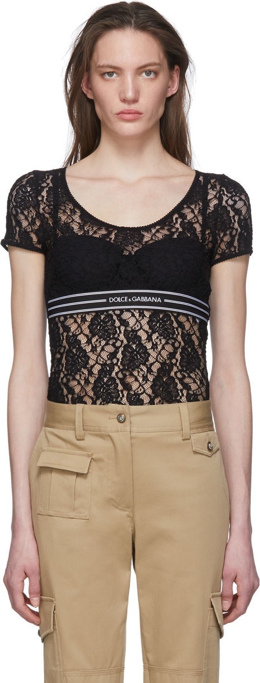 Dolce & Gabbana Black Lace Band T-Shirt