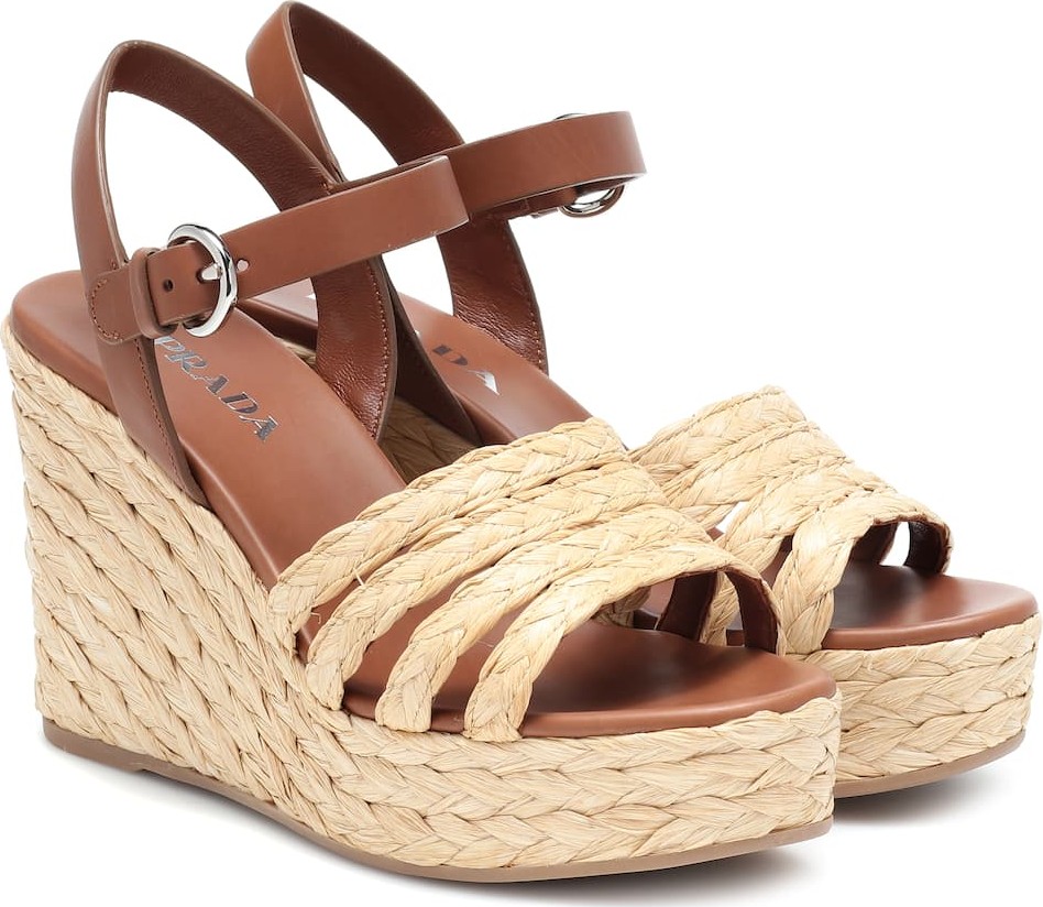 Prada Leather espadrille wedge sandals