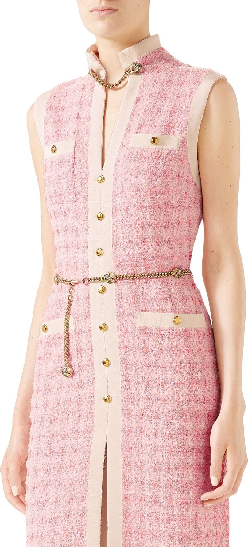 Gucci Chain Embellished Tweed Dress