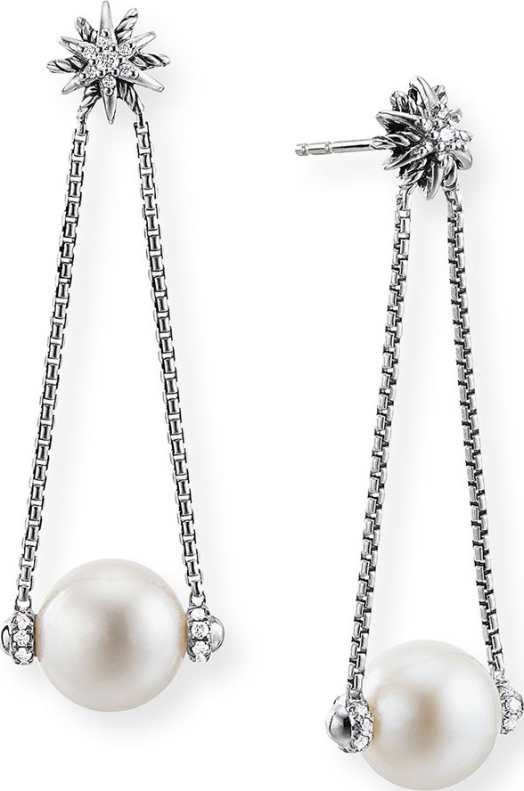 David Yurman Starburst Diamond & Pearl Drop Earrings