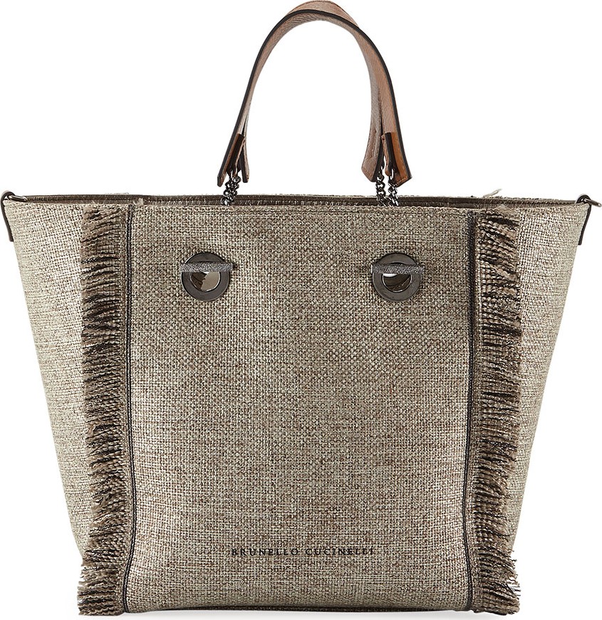 Brunello Cucinelli Small Shiny Canvas Reversible Tote Bag