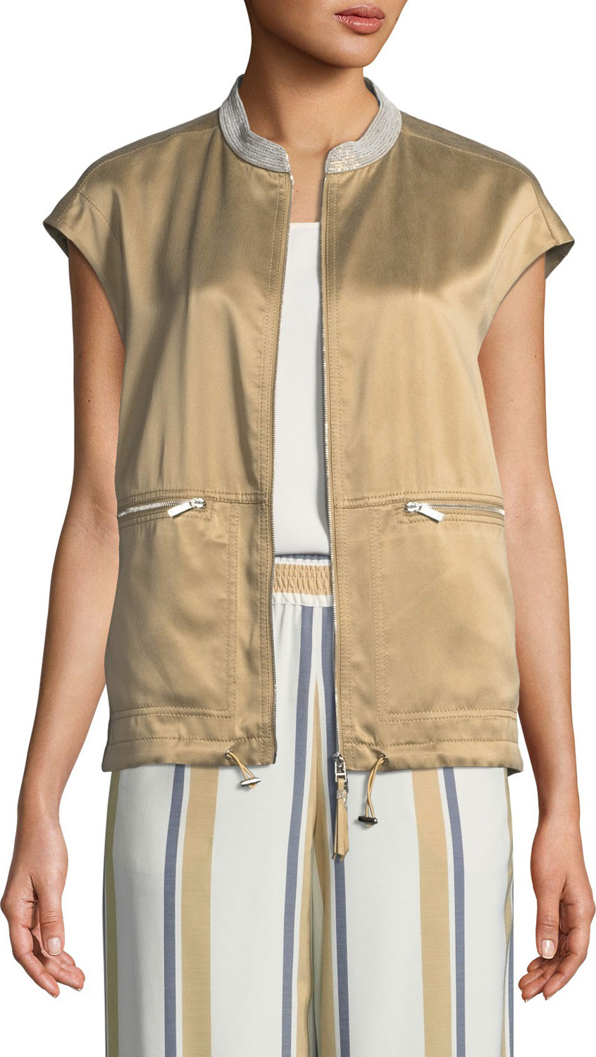 Lafayette 148 New York Tonya Artistry Silk Vest with Chain Detail