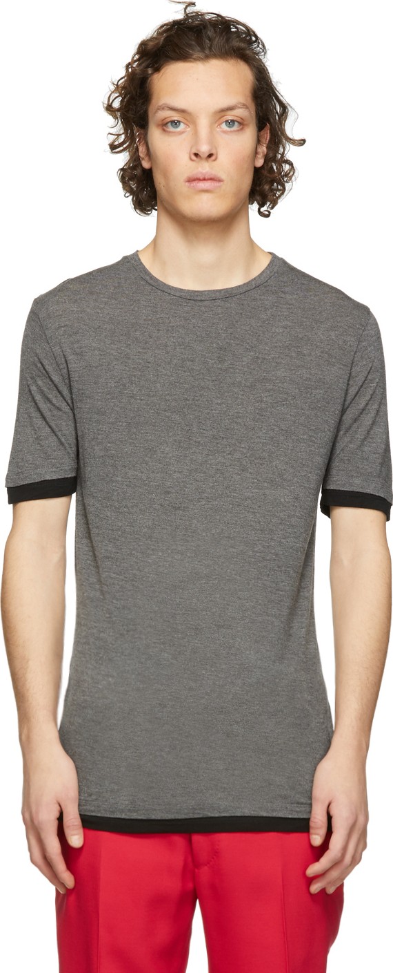 Neil Barrett Grey Viscose Travel Double Hem Slim T-Shirt