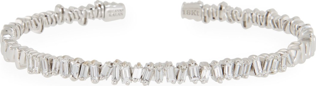Suzanne Kalan Baguette Diamond Bangle in 18K White Gold