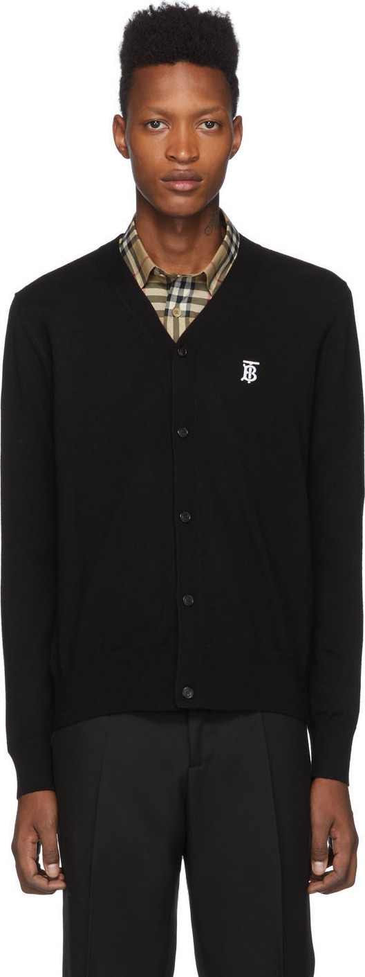 Burberry London England Black Wool Monogram Dillon Cardigan