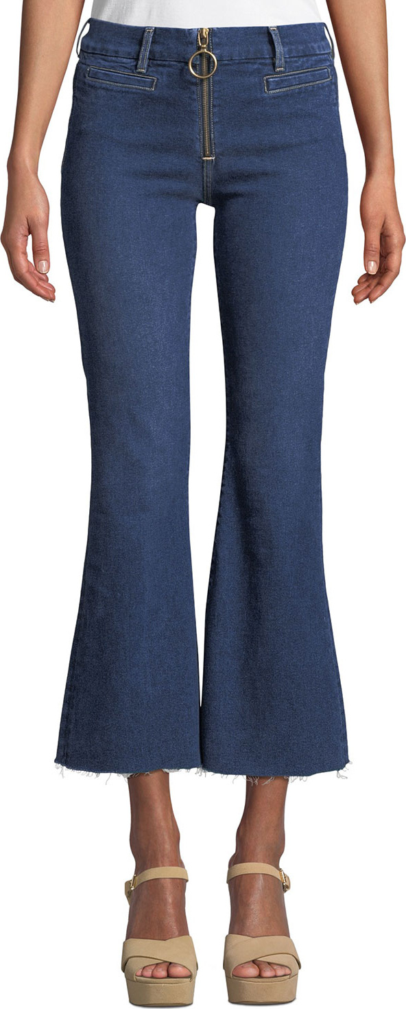 M.i.h Jeans Marrakech Crop Kick-Flare Jeans with Ring Zip & Raw Hem