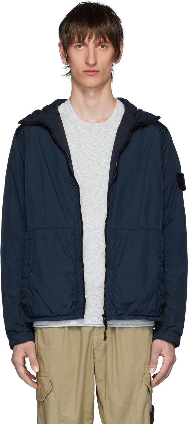 Stone Island Blue Nylon Rep Hooded Coat