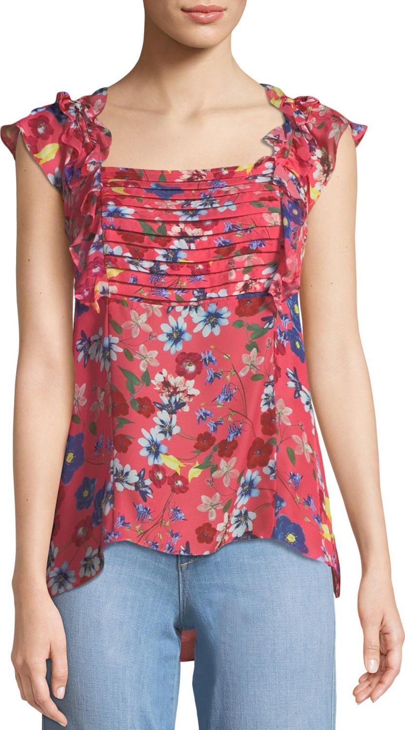 Parker Catalina Floral-Print Ruffle Top
