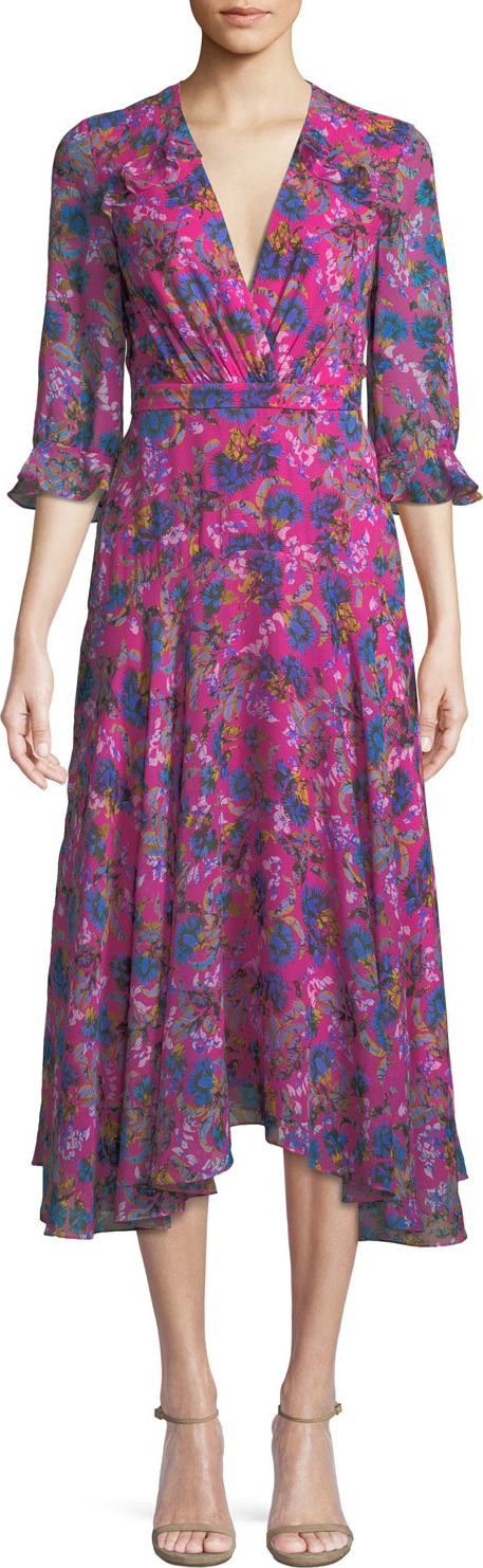 Saloni Edith V-Neck Silk Dress, Multipattern