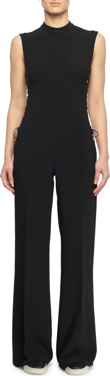 Stella McCartney Mock-Neck Sleeveless Lace-Up Sides Wide-Leg Jumpsuit