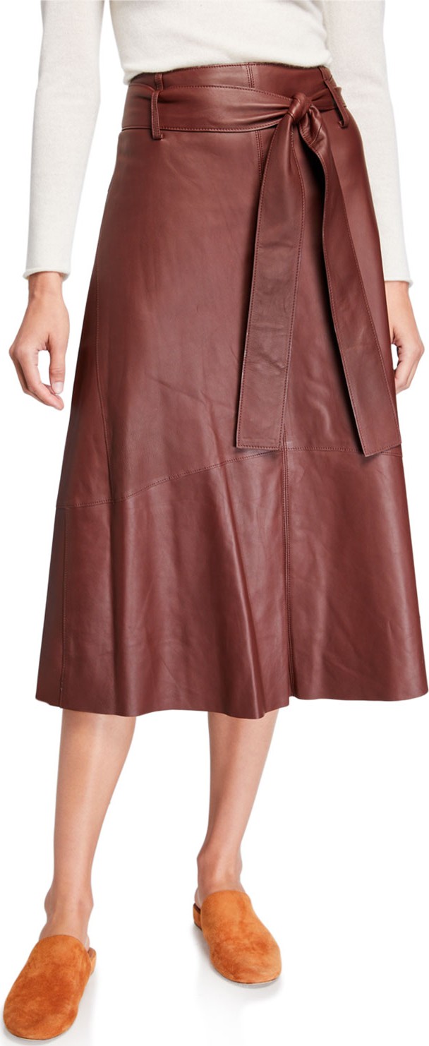 Vince Lambskin Midi Skirt