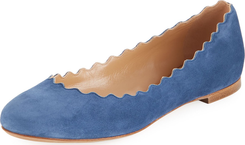 Chloe Lauren Scalloped Suede Ballet Flats