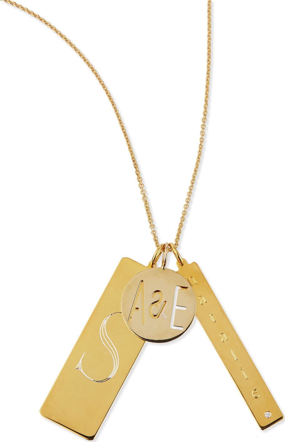 Sarah Chloe 14k Gold Plated Edie 3-Pendant Necklace with Personalized Monogram, Initial & Name