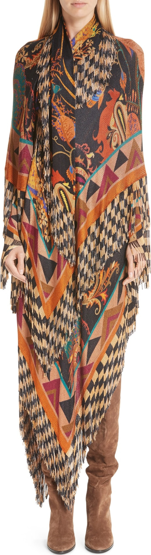 Etro Mixed Print Fringe Knit Dress